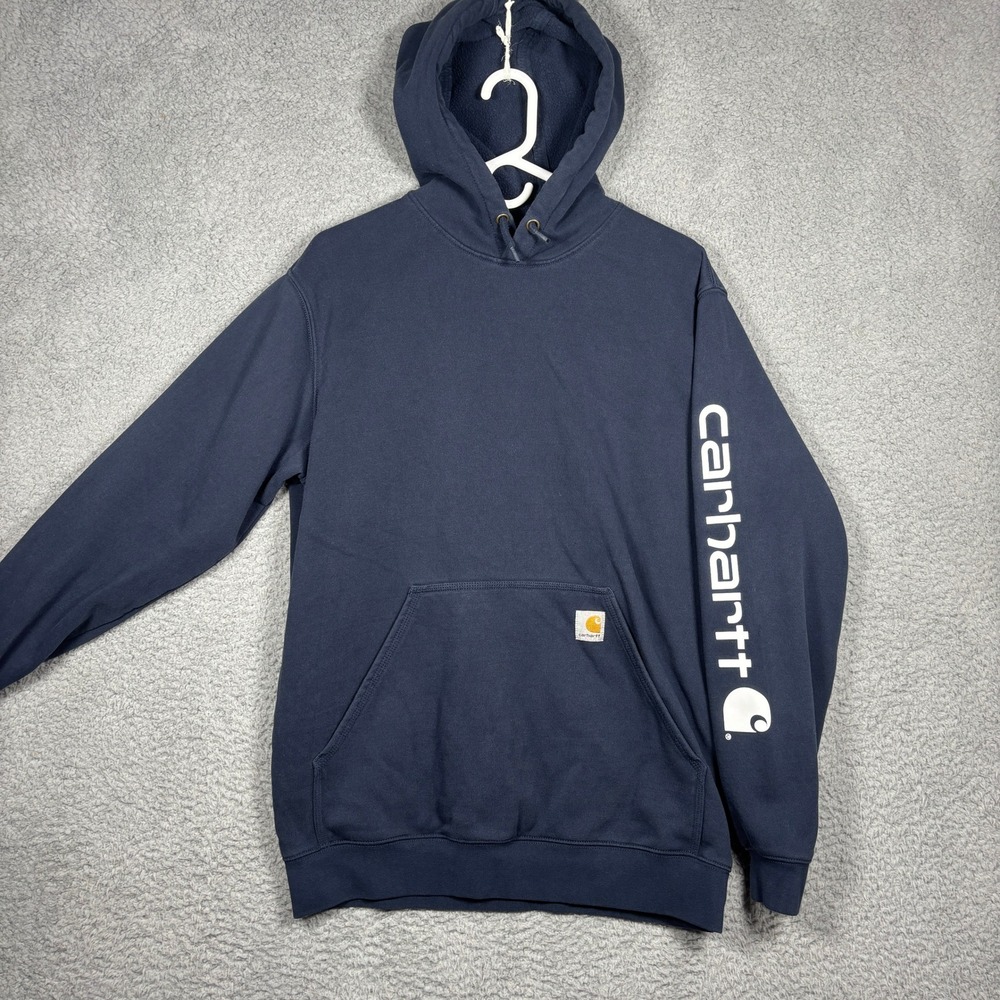 Carhartt Mens Loose Fit Midweight Logo Sleeve Hoodie Navy Blue TS0288-M Medium